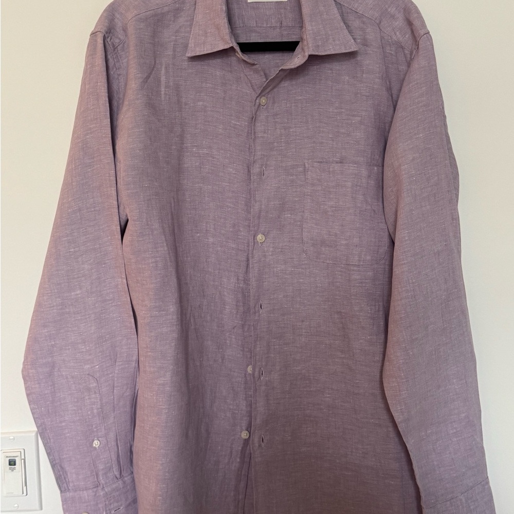 Uniqlo Men's Light Purple Linen Casual Button Down Shirt